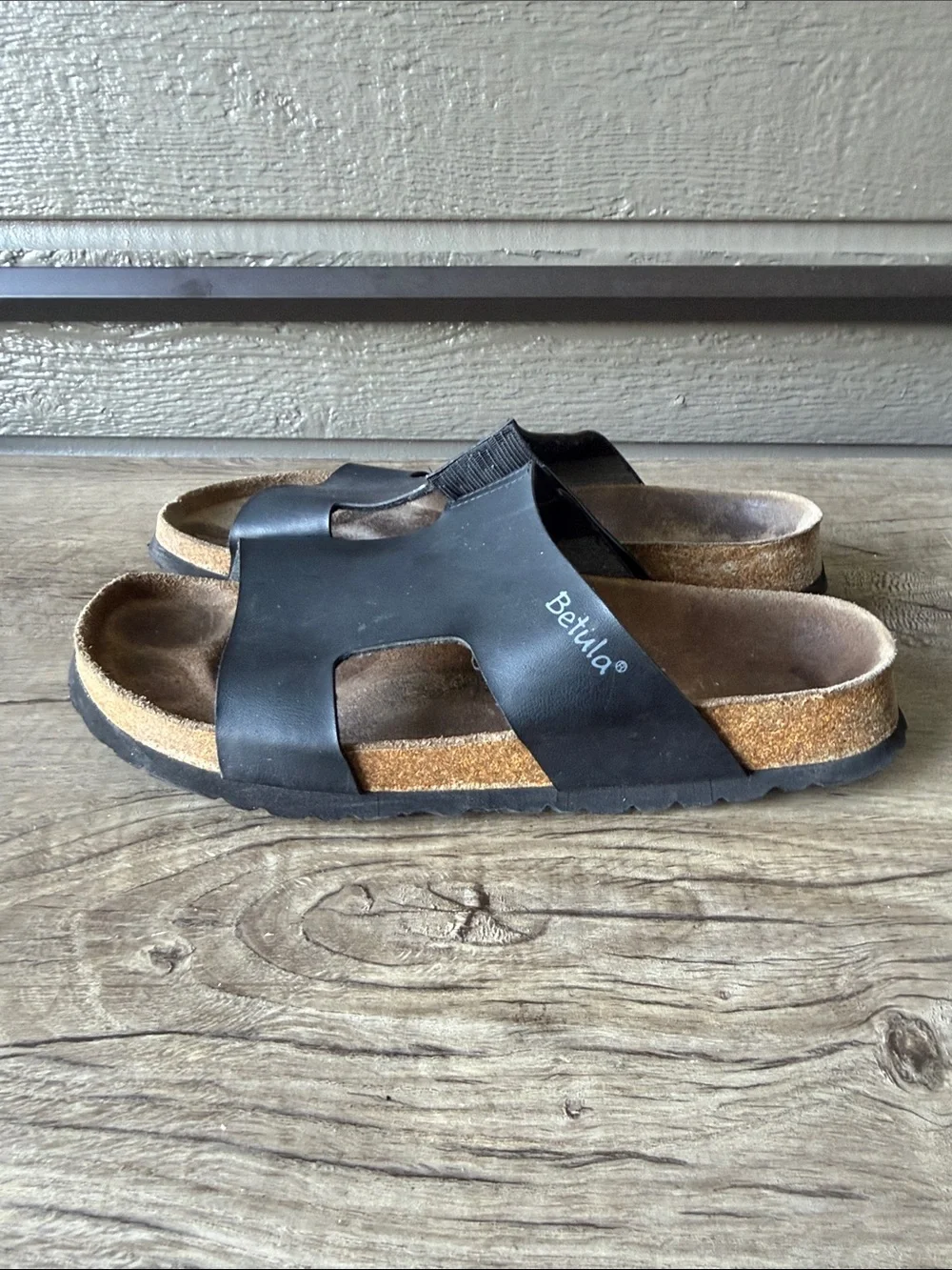 Betula by Birkenstock Men’s Black Slide Sandals with Cork Footbed size 45